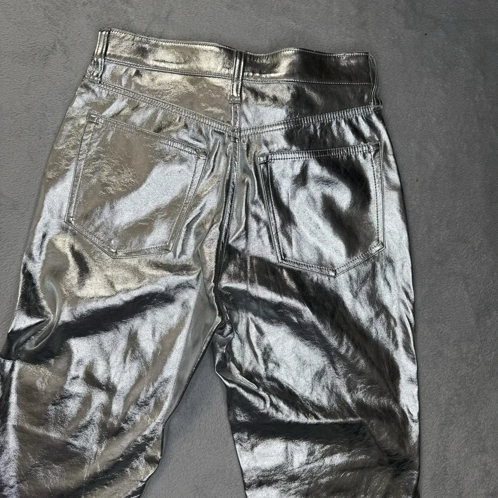 NWT Gap Cheeky Straight High Rise Pants 28 6R Metallic Silver Faux Leather